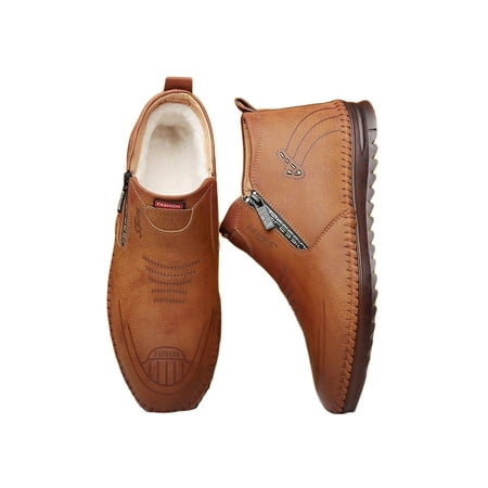 

UKAP Men Ankle Boots Lined Warm Booties Slip On Winter Boot Casual Comfort Shoe Mens Shoes Side Zip Non-slip Light Brown Zip 5.5