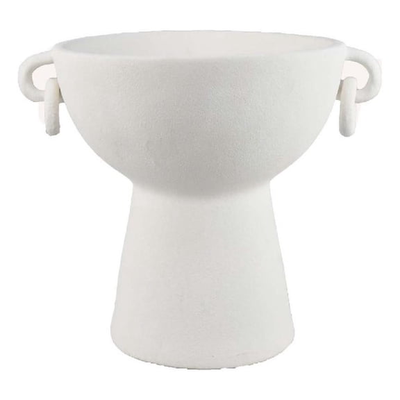Benjara Decorative Bowl Planter- 2 Round Handles- Modern White Ceramic 14 Inch