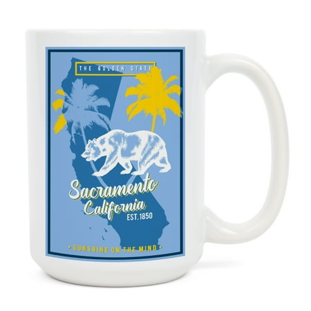 

15 fl oz Ceramic Mug Sacramento California State Outline Urban Traveler Blue and Yellow Dishwasher & Microwave Safe