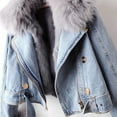 thumbnail image 3 of Women's Long-Sleeve Short Winter Blue Denim Jacket - Removable Faux Fur Collar & Cuffs, Zipper, Warm Thickened Coat, XL, 3 of 9