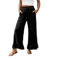 thumbnail image 2 of Palazzo Pants for Women 2026 Trendy Elastic Waist Wide Straight Leg Ruffle Hem Cropped Flowy Beach Pants with Pockets, 2 of 6