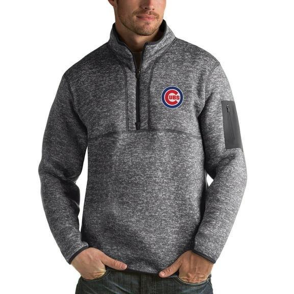 Men's Antigua Heathered Charcoal Chicago Cubs Fortune Half-Zip Sweater