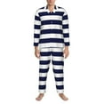 thumbnail image 4 of Kll Navy Blue And White Stripes Sleepwear Mens Flannel Pajamas,Long Cotton Pj Set, 4 of 9