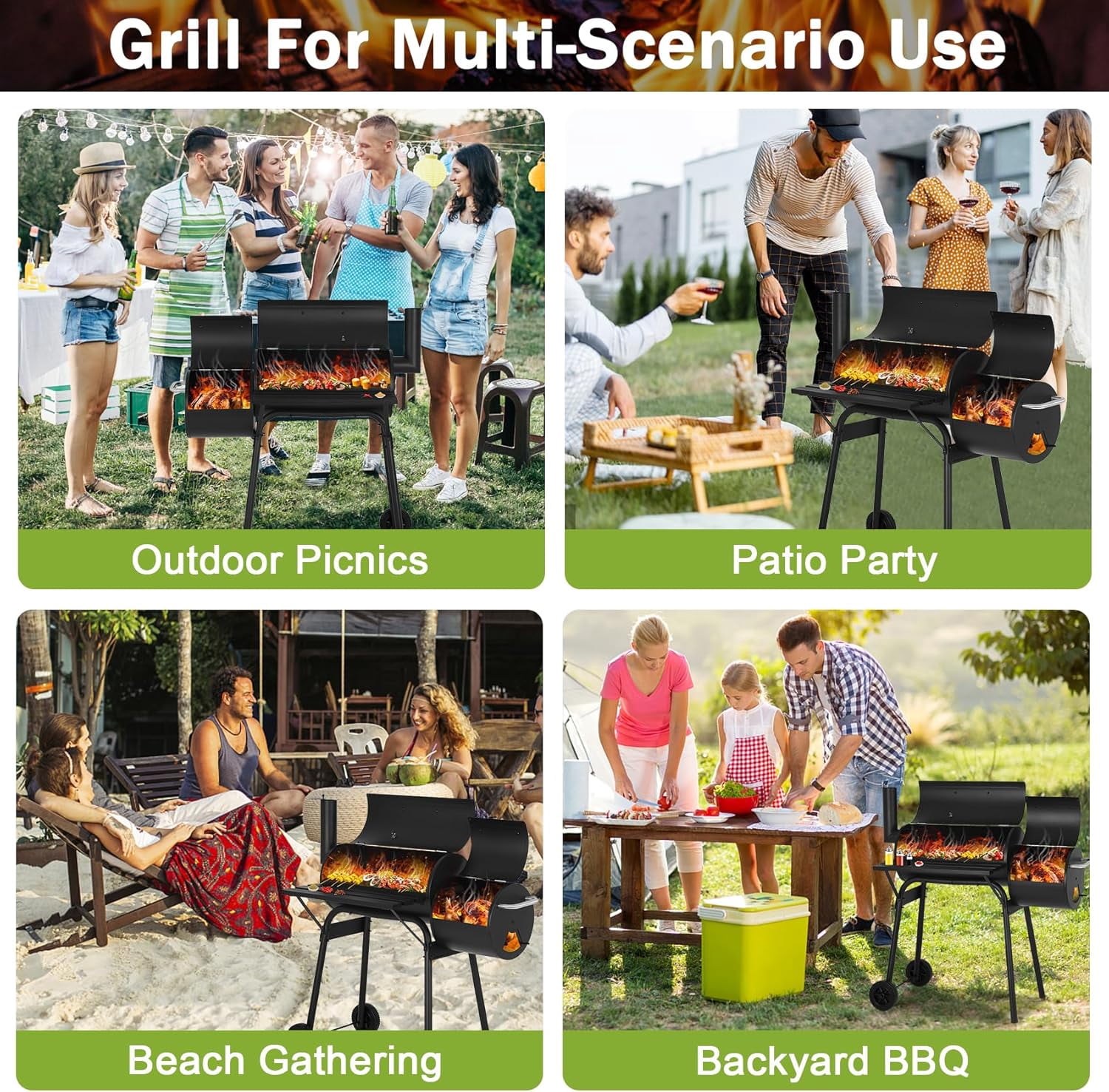 43 inch Charcoal Grills Outdoor BBQ Grill, Portable Grill Camping Barbecue Grill for Patio Backyard Picnic Camping BBQ, Black