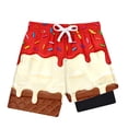 thumbnail image 4 of Rggeeun Toddler Boys Swimsuit Set Cartoon Ice Print Elastic High Waist with Adjustable Tie Double Layer Trunks Loose Fit for Summer Water Activities Adorable Beachwear,Red,11-12 Years, 4 of 4