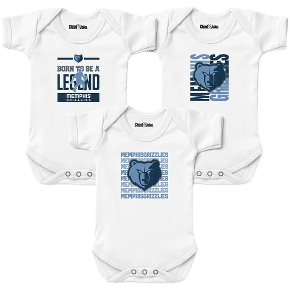 Newborn & Infant Chad & Jake White Memphis Grizzlies 3-Pack Bodysuit Set