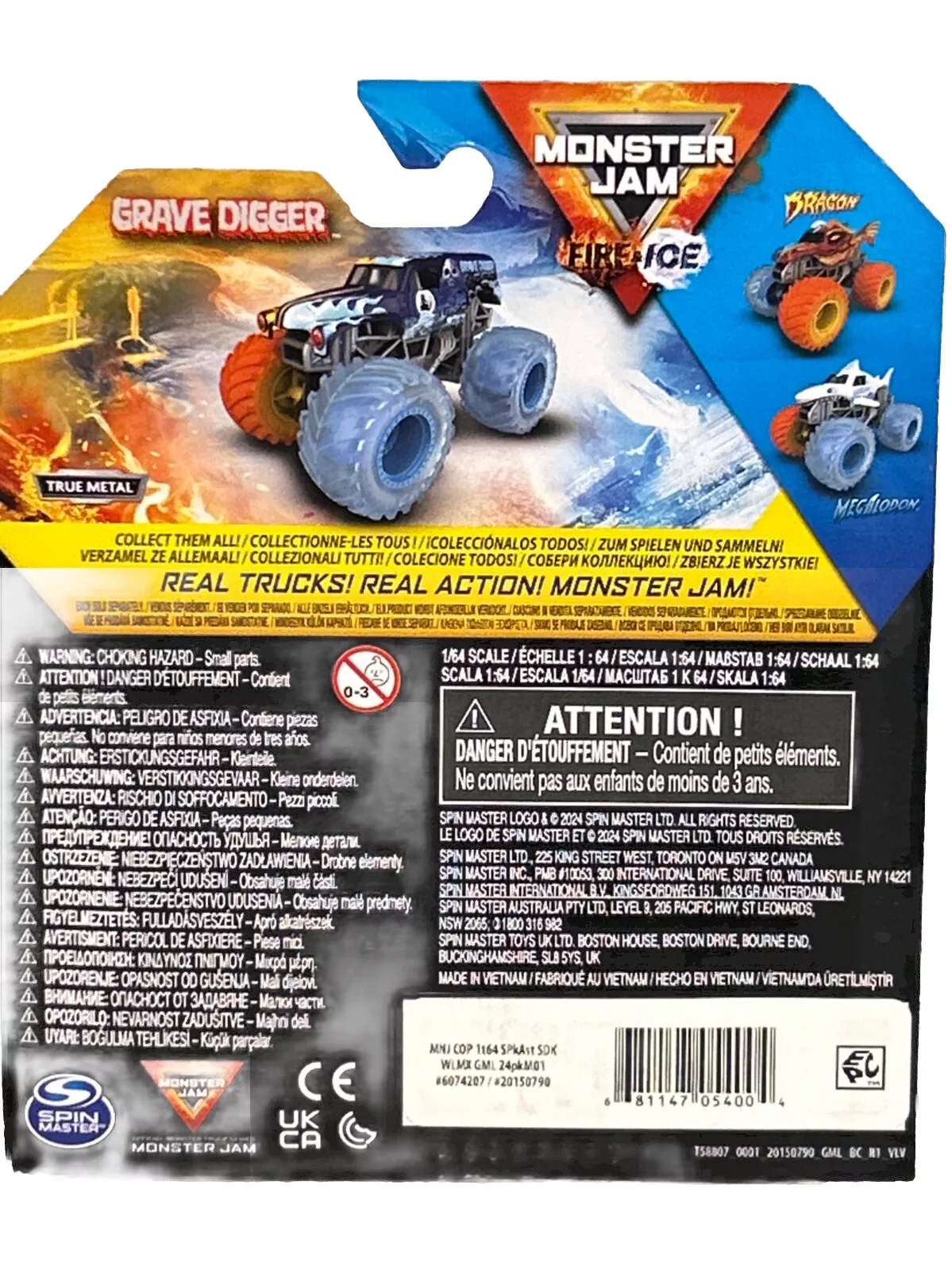 Monster Jam, Fire & Ice Grave Digger Monster Truck, Die-Cast Vehicle, Walmart Exclusive, 1:64 Scale