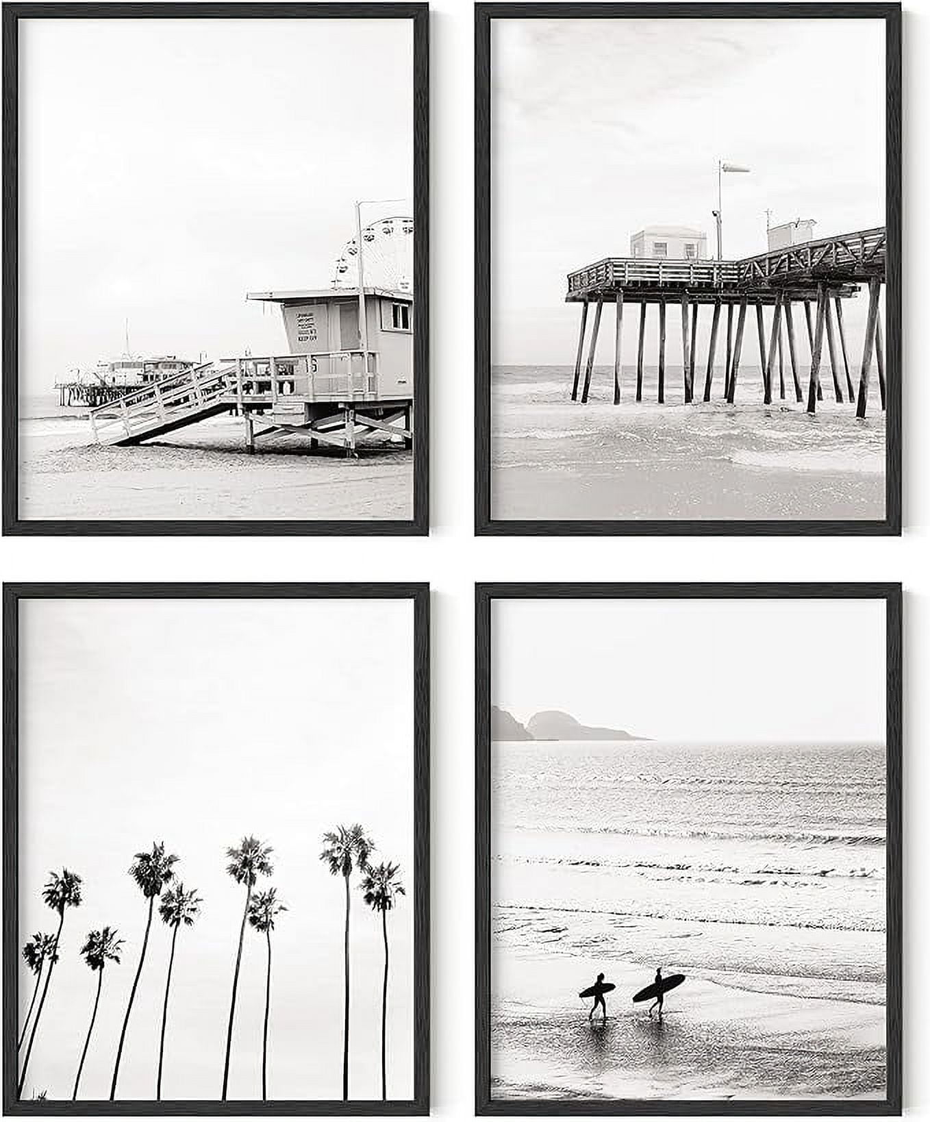 HAUS AND HUES Beach Wall Art Black and White - Set of 4 Black and White Wall Art Beach Posters, Beach Wall Decor, Black and White Wall Decor, Ocean Posters, Black and White Beach(Unframed 11x14)