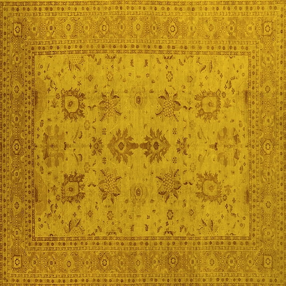 Ahgly Company Machine Washable Indoor Square Oriental Yellow Industrial Area Rugs, 6' Square