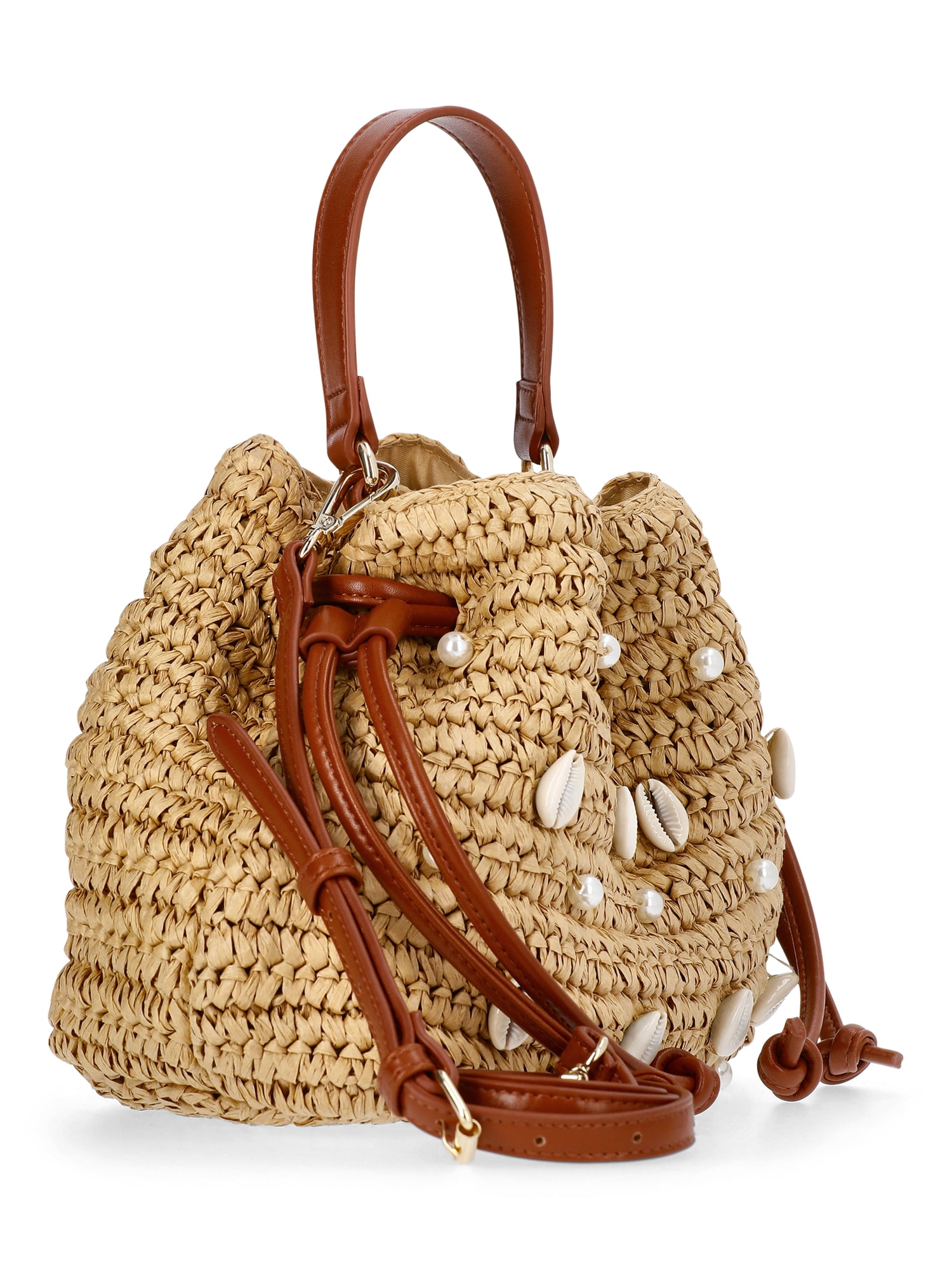 Time and Tru Women's Shell Bucket Bag, Natural