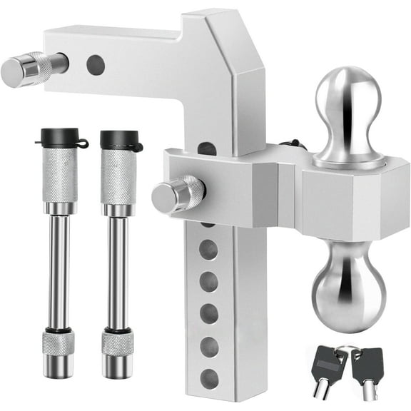 Adjustable Trailer Hitch, Fit for 2.5 Inch Receiver, 8-Inch Drop/Rise, Aluminum Drop Hitch, 20000 LBS GTW - Tow Hitch for Trailer, Stainless Steel Tow Balls (2" & 2-5/16") with Double Locks