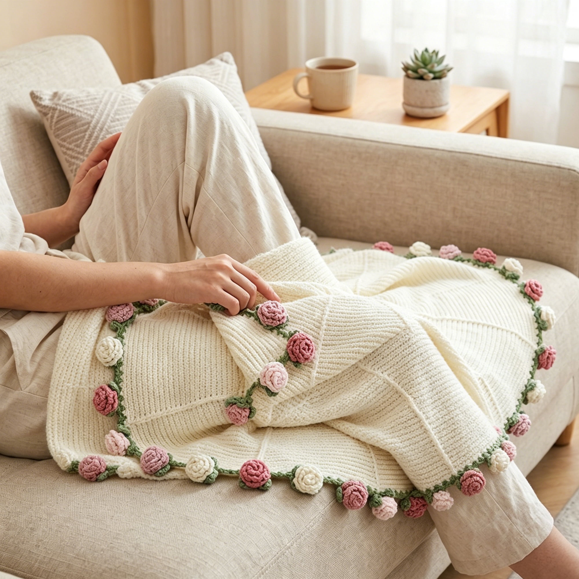Hyindoor 38" Rose Flower Bouquet Blanket, Soft and Lightweight 3 Color Rose Knitted Throw Blankets Gifts for Birthday Wedding Mother's Day Valentine’s Day Christmas Home Decor