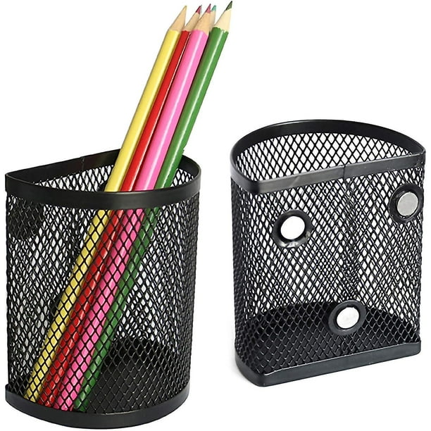 Portalápices magnético para refrigerador, paquete de 2 cestas de Metal, portalápices, organizador de taquilla para trabajo, escuela, oficina, negro"