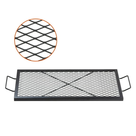 VEVOR X-Marks Fire Pit Grill Grate, Rectangle Cooking Grate, Heavy Duty Steel Campfire BBQ Grill Grid with Handle & Support X Wire,Portable Camping Cookware for Outside Party Gathering,32 Inch Black