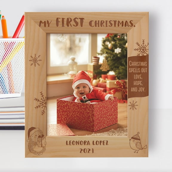 Christmas Spells Out Love Hope And Joy Personalized Wooden Frame 8" x 10" Brown (Vertical)