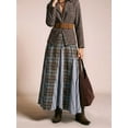thumbnail image 4 of Women Vintage Plaid Patchwork Maxi Skirt Elastic High Waist Flowy Western Casual Long Skirt Multicolor S, 4 of 10