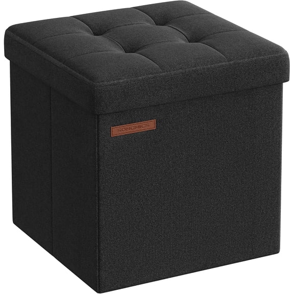 SONGMICS Storage Ottoman, Foldable Small Ottoman Foot Rest, 11.8 Inches Stool, Cube with Storage, Load up to 286 lb, for Living Room, Bedroom, Dorm, Ink Black ULSF028B01