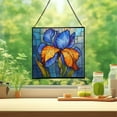 thumbnail image 2 of Iris Flower Stained Glass Panel Suncatcher Square Window Hanging, 8 Inch Real Glass Decorative Art Sun Catcher for Home, Gift, and Garden Decor 78OR9, 2 of 6