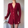 thumbnail image 5 of Women'S Sweater Dress Button V-Neck Long Sleeve Knit A-Line Mini Dress Red XL, 5 of 9