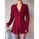 thumbnail image 5 of Vestido Mini de Punto con Cuello en V, Larga y Botones para Mujer Rojo XL, 5 of 9
