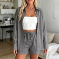 thumbnail image 6 of GUACER Two Piece Sets for Women Summer Striped Long Sleeve Button Shirts and Drawstring Waist Shorts Casual Outfits, 6 of 8