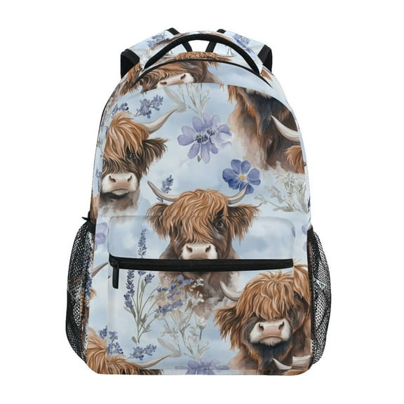 ALAZA Stylish Backpack Highland Cattle Flower-w6 Elementary Bookbag Personalized Laptop School Bags Travel Daypack