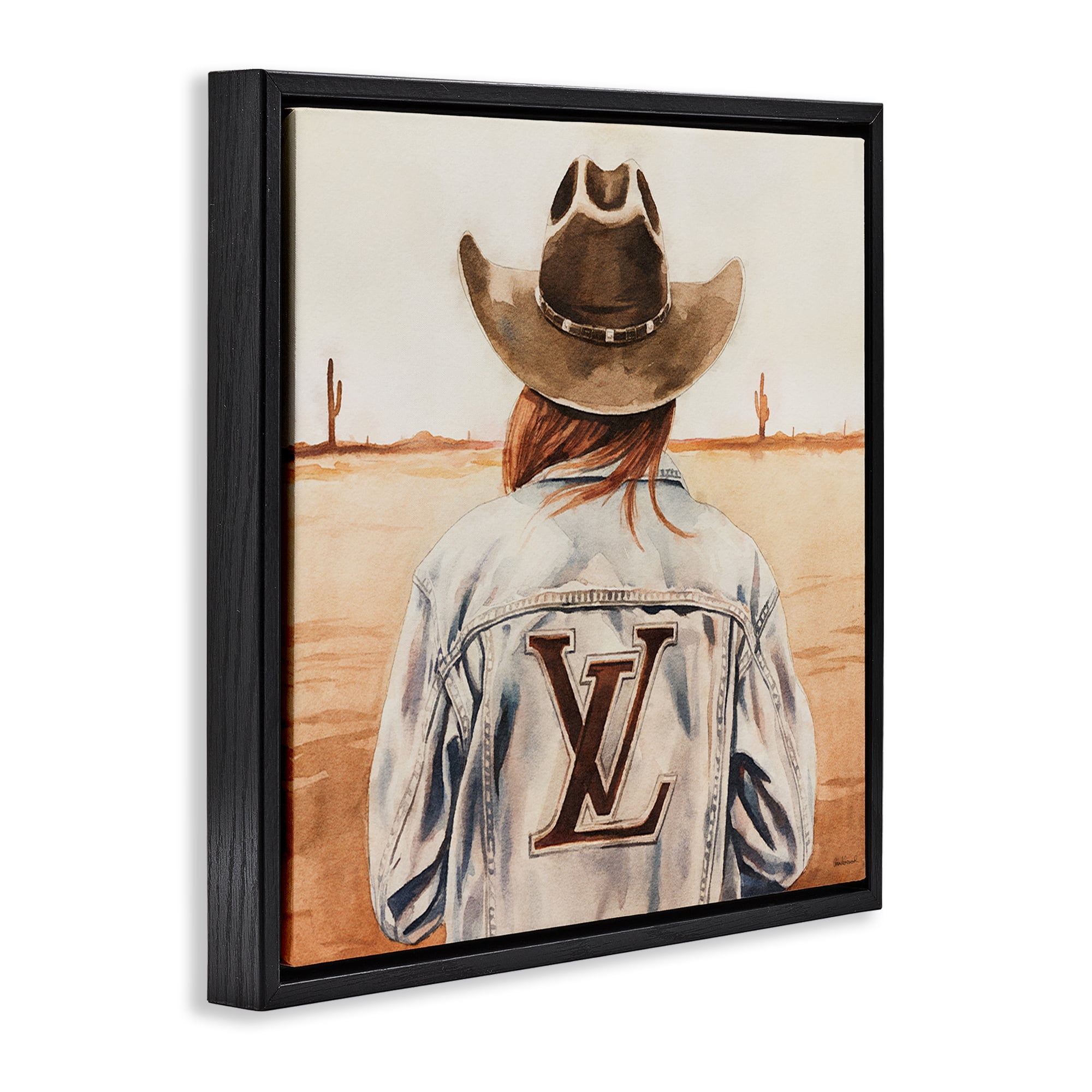 Stupell Industries Desert Cowgirl Fashion Brand People Painting Black Floater Framed Canvas Art Print Wall Art, 25 x 25