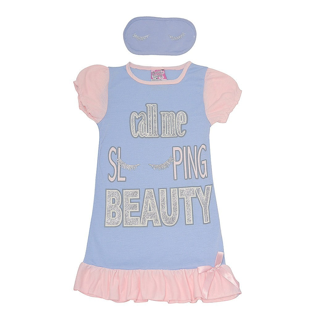 Sweet N Sassy Girls Cat Pink Short Sleeved Nightgown with Sleep Mask