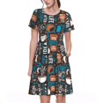 thumbnail image 1 of Fotbe Coffee Lover Print Vestido Largo de Moda para Mujer, Vestido Tipo Camiseta con Manga Corta y Estilo Casual a Rayas y Bloques de Color, 1 of 6