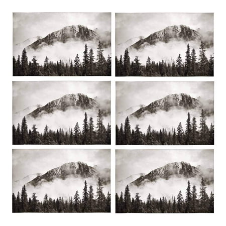 

MKHERT Canadian Foggy Mountains and Forest Placemats Table Mats for Dining Room Kitchen Table Decoration 12x18 inch Set of 6