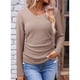 thumbnail image 5 of Tops Casuales para Mujer, Cuello en V, Camisas de Larga, Túnicas Básicas con Frunces Lisos, Blusas Caqui XL, 5 of 7