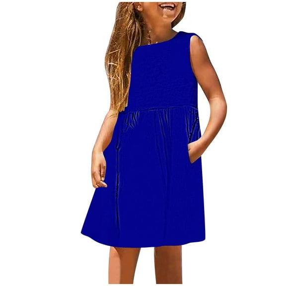 CHEEREAM Girls Dresses Baby Girl Clothes Toddler Sleeveless Dress Tank Dress Children's A-line Dresses with Pockets for 4-14T Kids