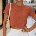 thumbnail image 7 of RQYYD Womens Round Neck Short Sleeve Cropped Blouse Casual Loose Fit Top for Summer Daily Wear, 7 of 7