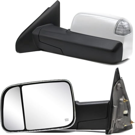 WLLW Upgrade Towing Mirrors fit for 2002-2008 Dodge Ram 1500 2003-2009 Dodge Ram 2500 3500 Pickup Truck Power Heated Turn Signal Light Puddle Lamp Manual Flip Fold Chrome Cap Tow Mirrors