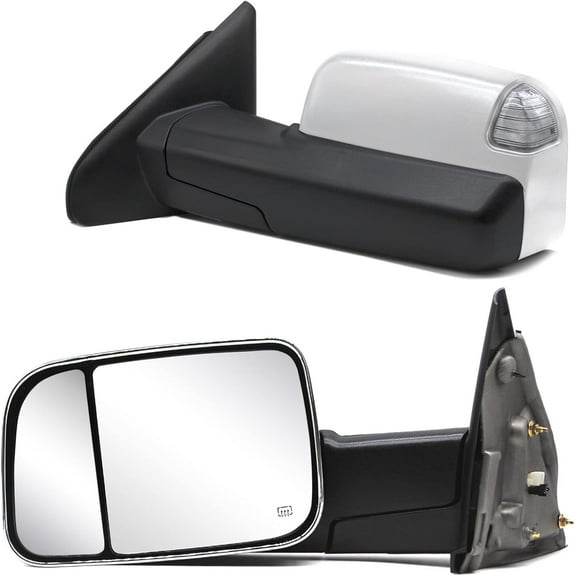 WLLW Upgrade Towing Mirrors fit for 2002-2008 Dodge Ram 1500 2003-2009 Dodge Ram 2500 3500 Pickup Truck Power Heated Turn Signal Light Puddle Lamp Manual Flip Fold Chrome Cap Tow Mirrors