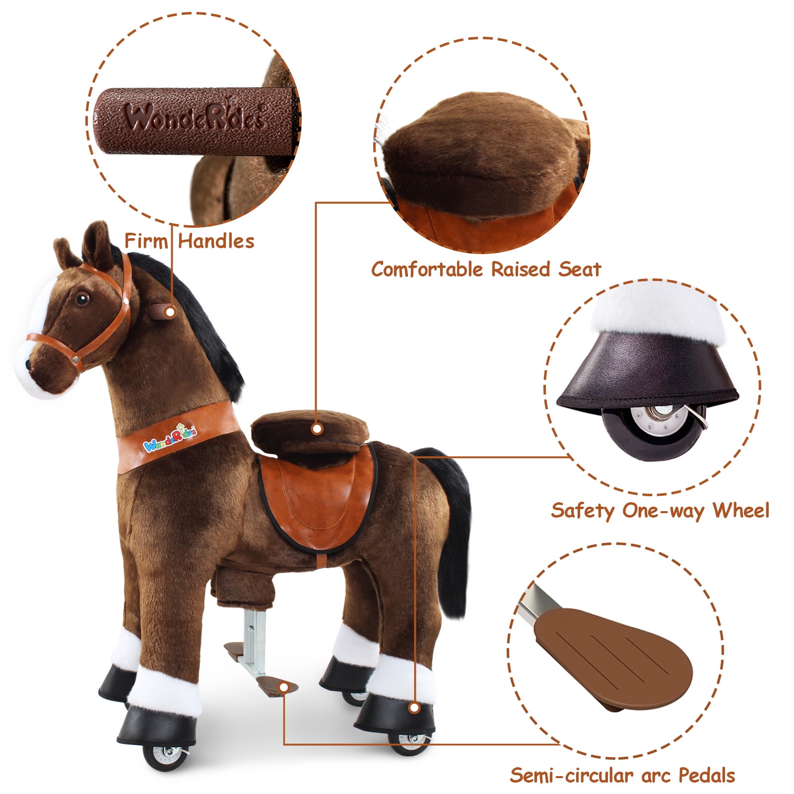 WondeRides Ride on Rocking Horse Boys Toy Chocolate, Plush Walking Animal Ride on Pony Cycle Mechanical Riding Horse for Kids Age 3-5