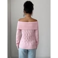 thumbnail image 6 of Womens Sweaters Off Shoulder Long Sleeve Cable Knit Sweater Loose Chunky Work Tops Pink M, 6 of 7