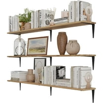 Wallniture Arras 60 inch Long, 8" Deep Rustic Floating Shelves for Wall Decor, Wall Bookshelf Living Room, Shelves for Kitchen, Pantry Floating Shelf, Set of 3, Burnt, Wood