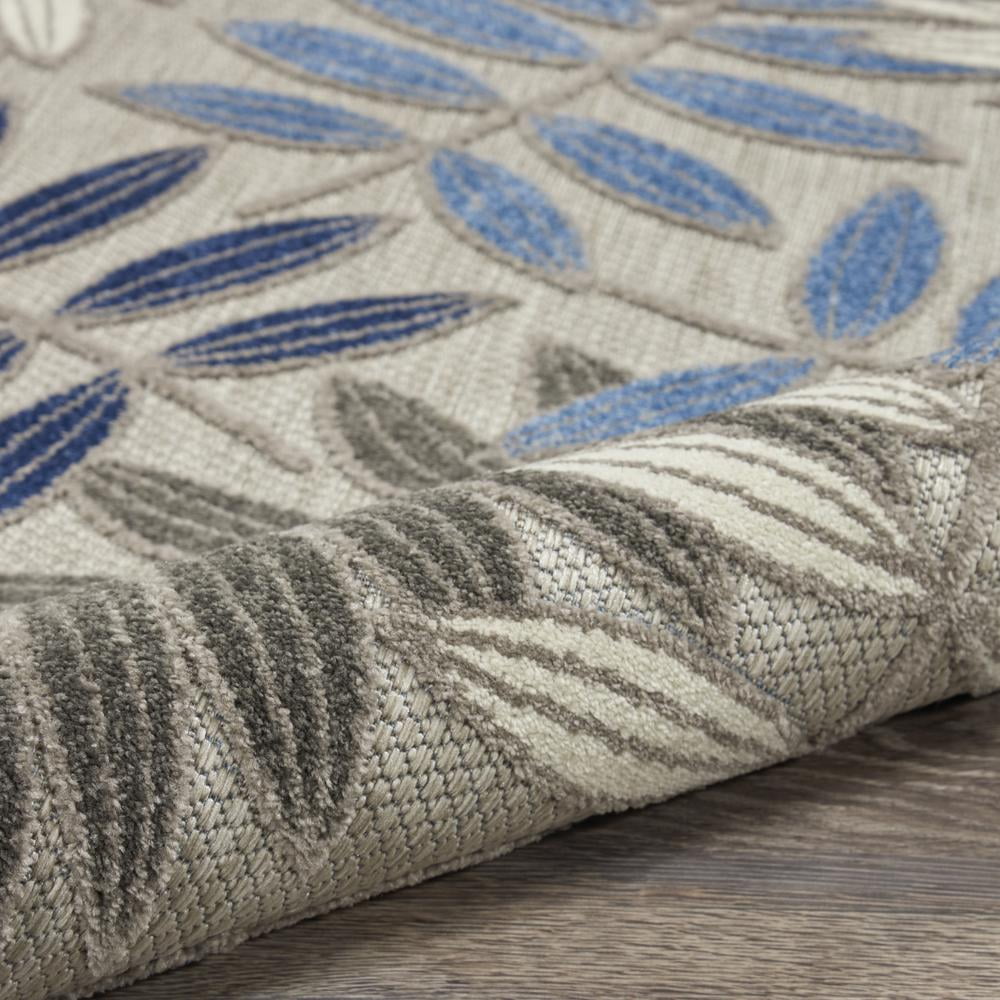 5â€™ Round Gray and Blue Leaves Indoor Outdoor Area Rug