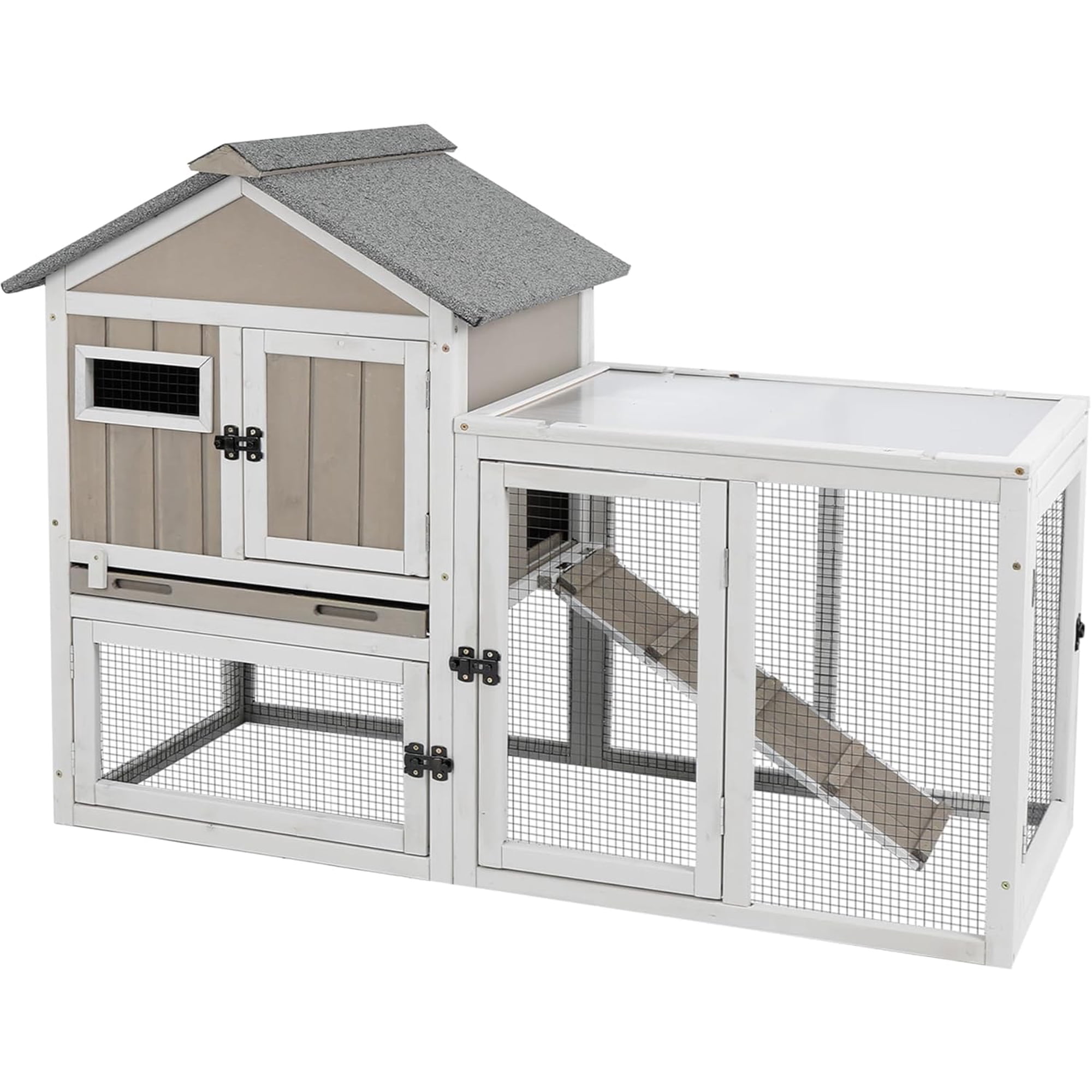 Gowoodhut Rabbit Hutch Indoor 2-Story Bunny Cage Outdoor with Run for Small Animals, Gray