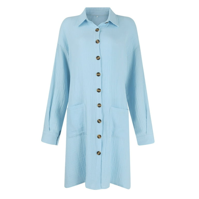 chinese dress ladies Women’s Oversized Denim Shirtdress – Wash Lab Wave Blue / Xs