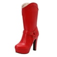thumbnail image 2 of Bnwani Boots for Women New Winter Fashion High-Heel High Mid-Calf Casual Solid Boot Red Size 8.5, 2 of 9