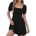 thumbnail image 6 of ClodeEU Women's Square Neck Puff Sleeve A-Line Mini Dress,Casual Swing Flare Short Dress for Party and Daily Wear Black,Women's Plus L, 6 of 6