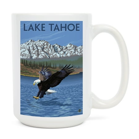 

15 fl oz Ceramic Mug Lake Tahoe California Fishing Eagle Dishwasher & Microwave Safe
