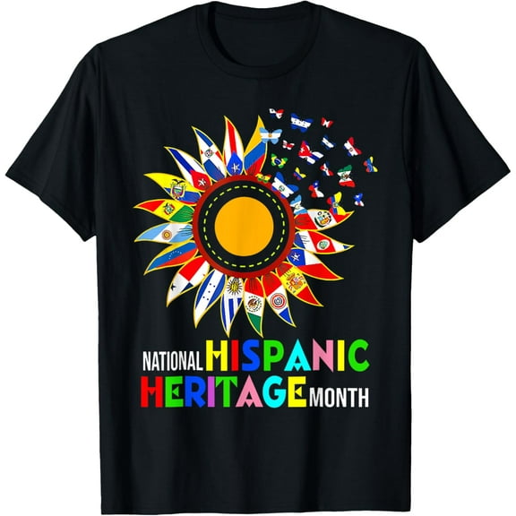 Hispanic Heritage Month Latino Countries Flags Sunflower T-Shirt