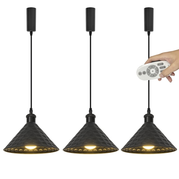 Kiven H-Type Track Lighting, 3-Light Modern Halo Track Pendant Light with Metal Lampshade & Remote Control,Dimmable Track Light Pedant, Adjustable Cord Length