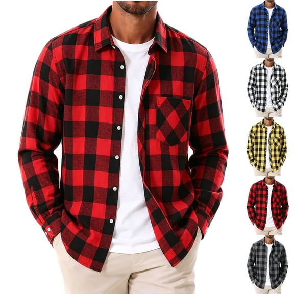 Zormilly Button Down Shirt Men Long Sleeve Collared Plaid Shirts Casual Checkered Shackets, S-3XL