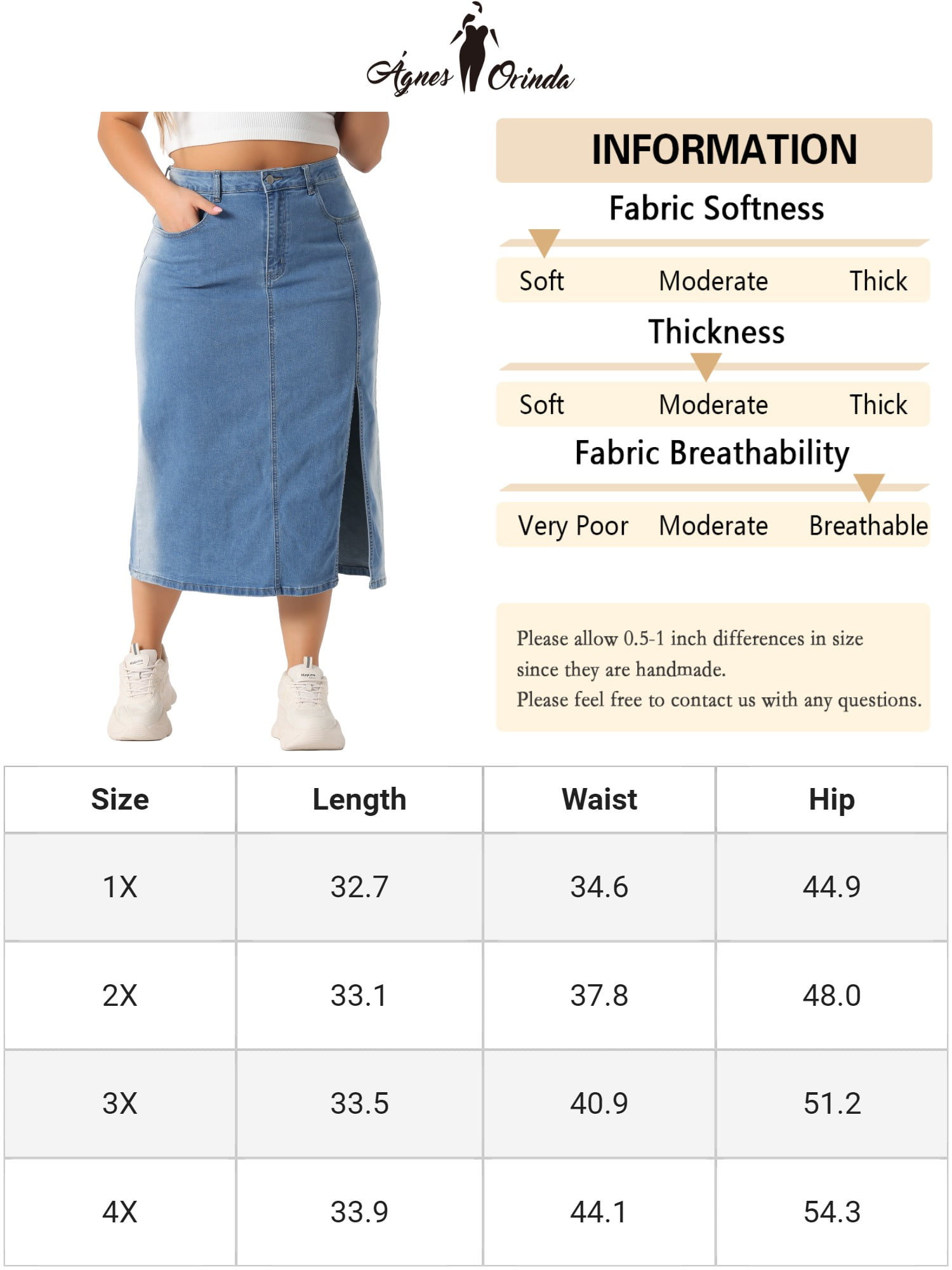 DARING DIVA Women's Plus Side Slit Button with Pocket Jean Denim Skirts 2X Light Blue