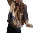 thumbnail image 3 of Women'S Fall Winter Long Sleeve Round Neck Pullover Sweater Leopard Print Colorblock Knitted Top White One size, 3 of 10
