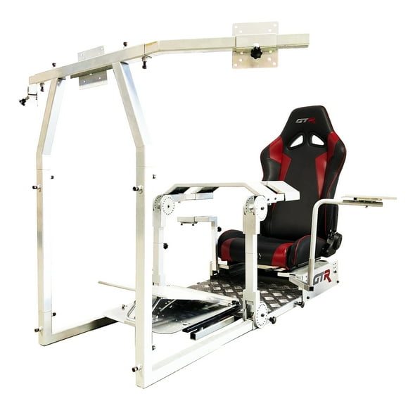 GTR Simulator GTA Pro Model Racing Simulator Cockpit White Frame with Black/Red Seat